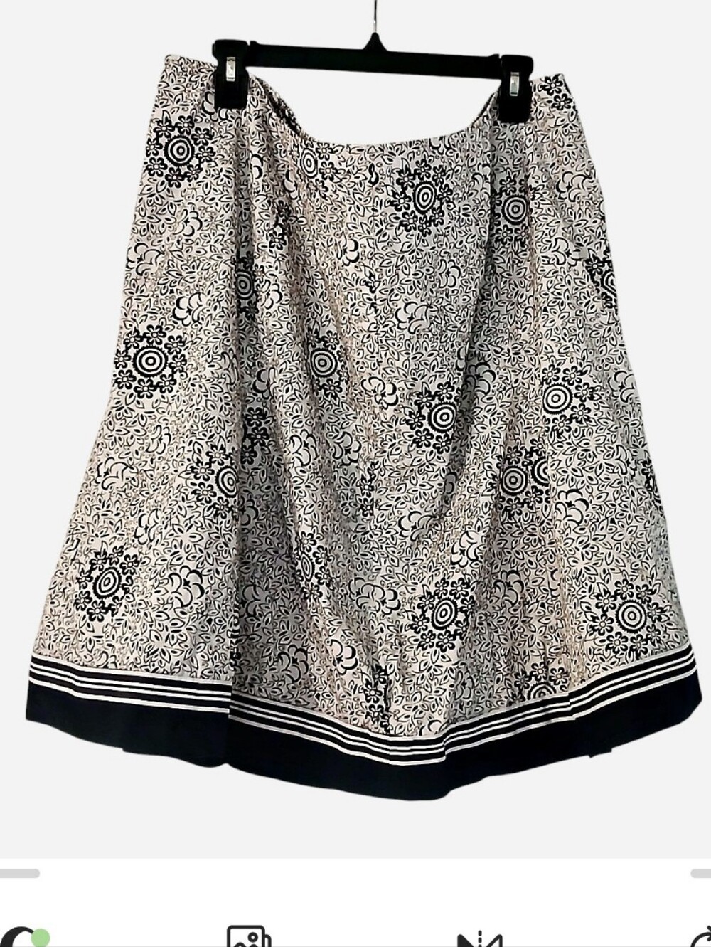 Cato Size 24W Skirt Black and White Floral Print Knee Length skirt Ribbon Hem